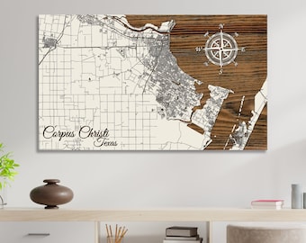Corpus Christi, Texas Street Map | Wood Wall Art | Wood Wall Map | Wood Engraved Map of Corpus Christi, TX | Map Artwork | City Street Map