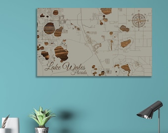 Lake Wales, Florida Street Map: Wood Engraved Wall Art