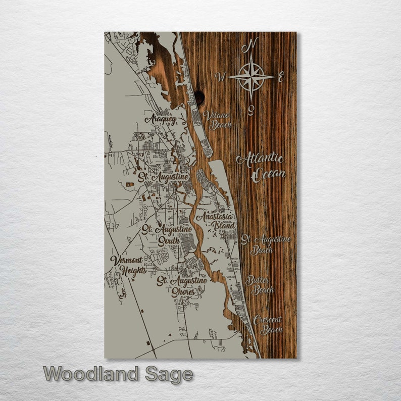 Saint Augustine, Florida Whimsical Map | Wall Decor | Wood Wall Map | Home Decor |City Street Map | Wood Engraved Map of Saint Augustine, FL