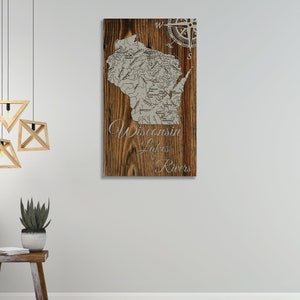 Wisconsin: Lakes and Rivers| Wood Wall Decor