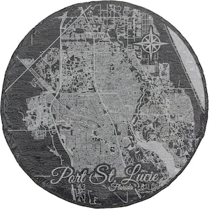 Port St. Lucie, Florida Round Slate Coaster | Coaster Set |Drink Coaster| Housewarming Gift |Home Decor |Slate Coaster of Port St. Lucie, FL
