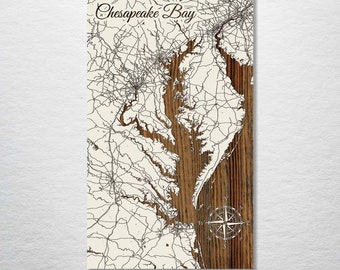 Chesapeake Bay Maryland Wood Engraved Map Art