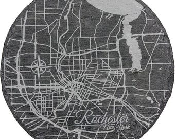 Rochester, New York Round Slate Coaster