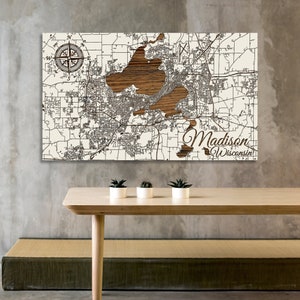 Madison, Wisconsin Street Map | Wood Wall Art | Wood Wall Map | Wood Engraved Map of Madison, WI | Map Artwork | City Street Map