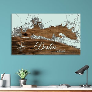 Destin, Florida Street Map | Wood Engraved Maps | Wall Art| Wood Wall Decor | City Street Map| Wood Engraved Map of Destin, FL