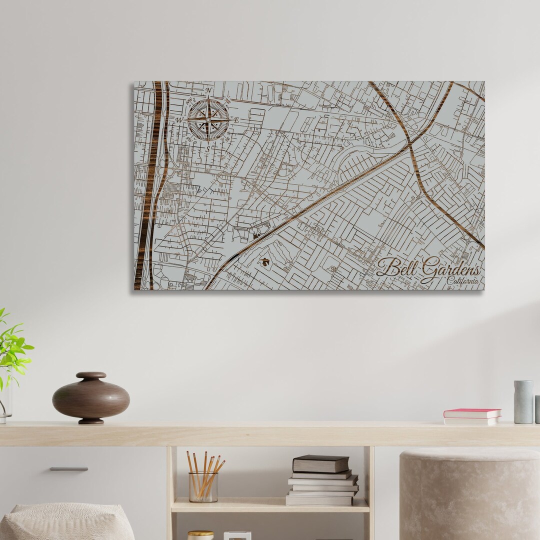 Bell Gardens California Street Map: Wood Engraved Wall Art - Etsy
