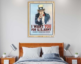 Uncle Sam 'I Want You' Vintage Poster: 3D Elevated Pine Wood Art