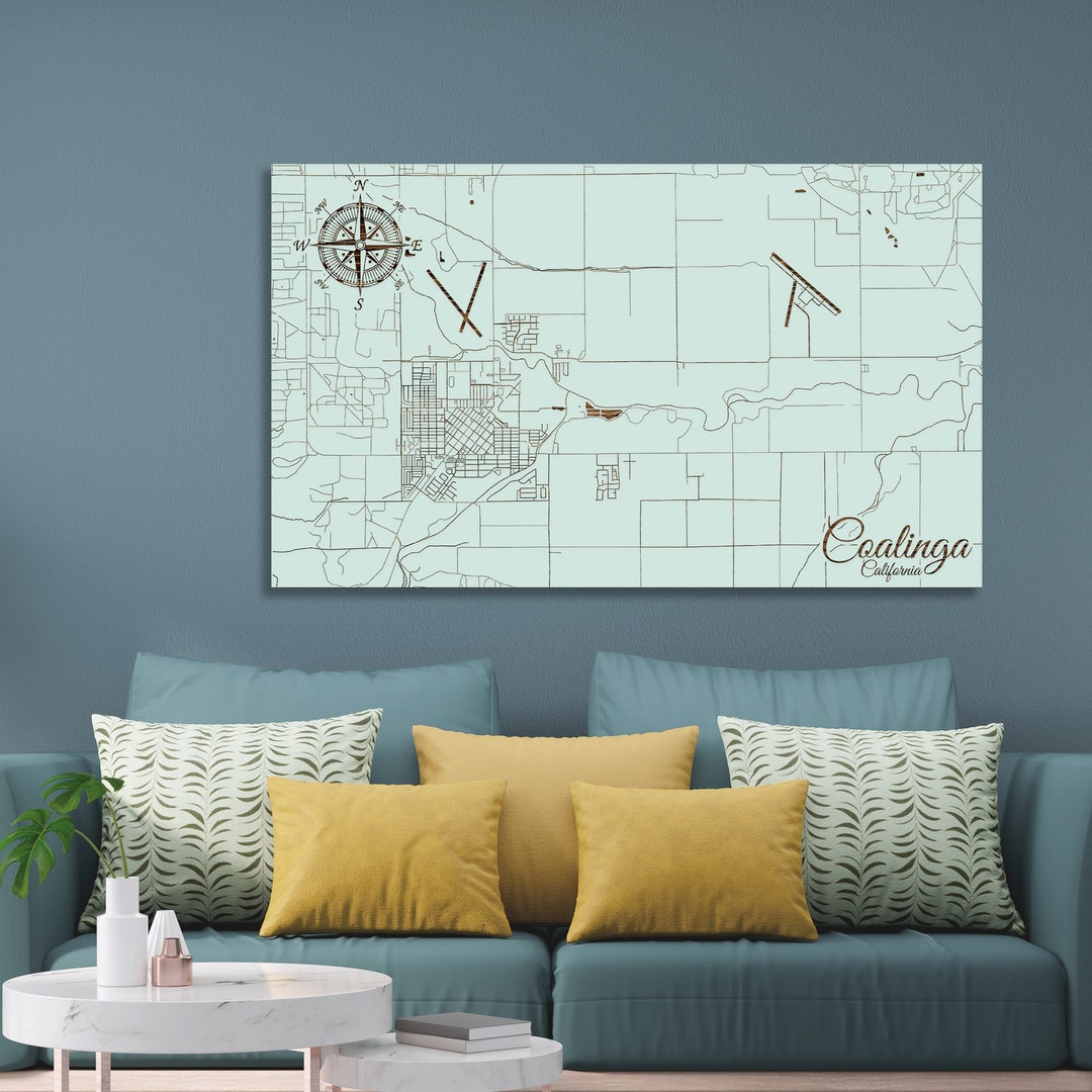 California Coalinga Street Map Wood Engraved Maps Wall Art Etsy