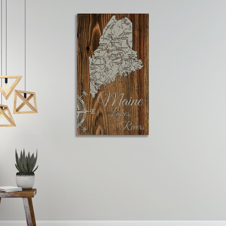 Maine Lakes /& Rivers; Wood Wall Art Groomsmen Gift Wood Burning Art Rustic Home Decor Bridesmaid Gift Wedding Gift