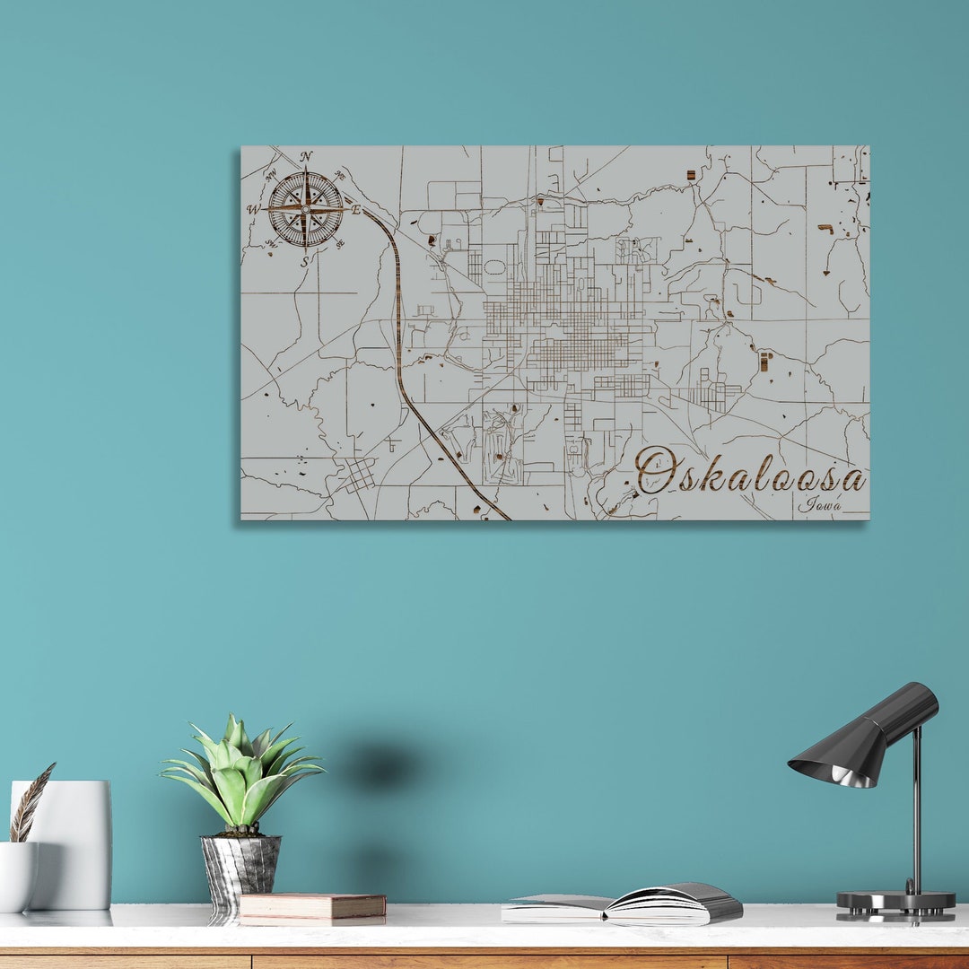 Oskaloosa, Iowa Street Map | Wood Wall Art | Wood Wall Map | Wood