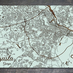 Augusta, Georgia Street Map | Wood Engraved Maps, Wall Art| Wood Wall ...
