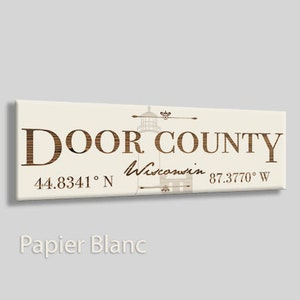 Wisconsin: Door County Stick (12in x 3.75in); Wood Engraved, Wall Art| Wood Wall Decor | Decorative City Plaque | Engraved Wood Plaque