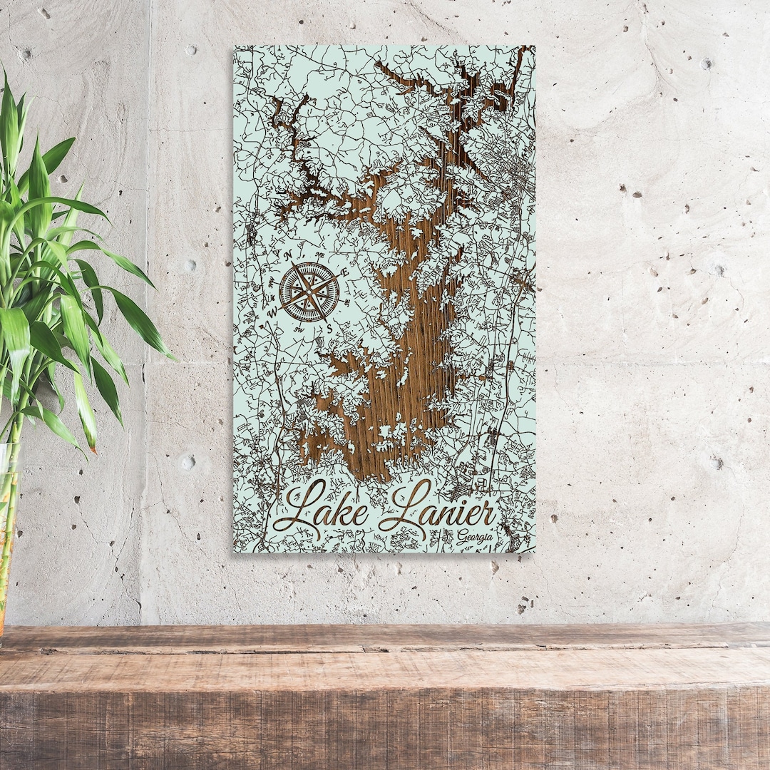 Georgia: Lake Lanier Street Map; Wood Engraved Maps, Wall Art| Wood ...