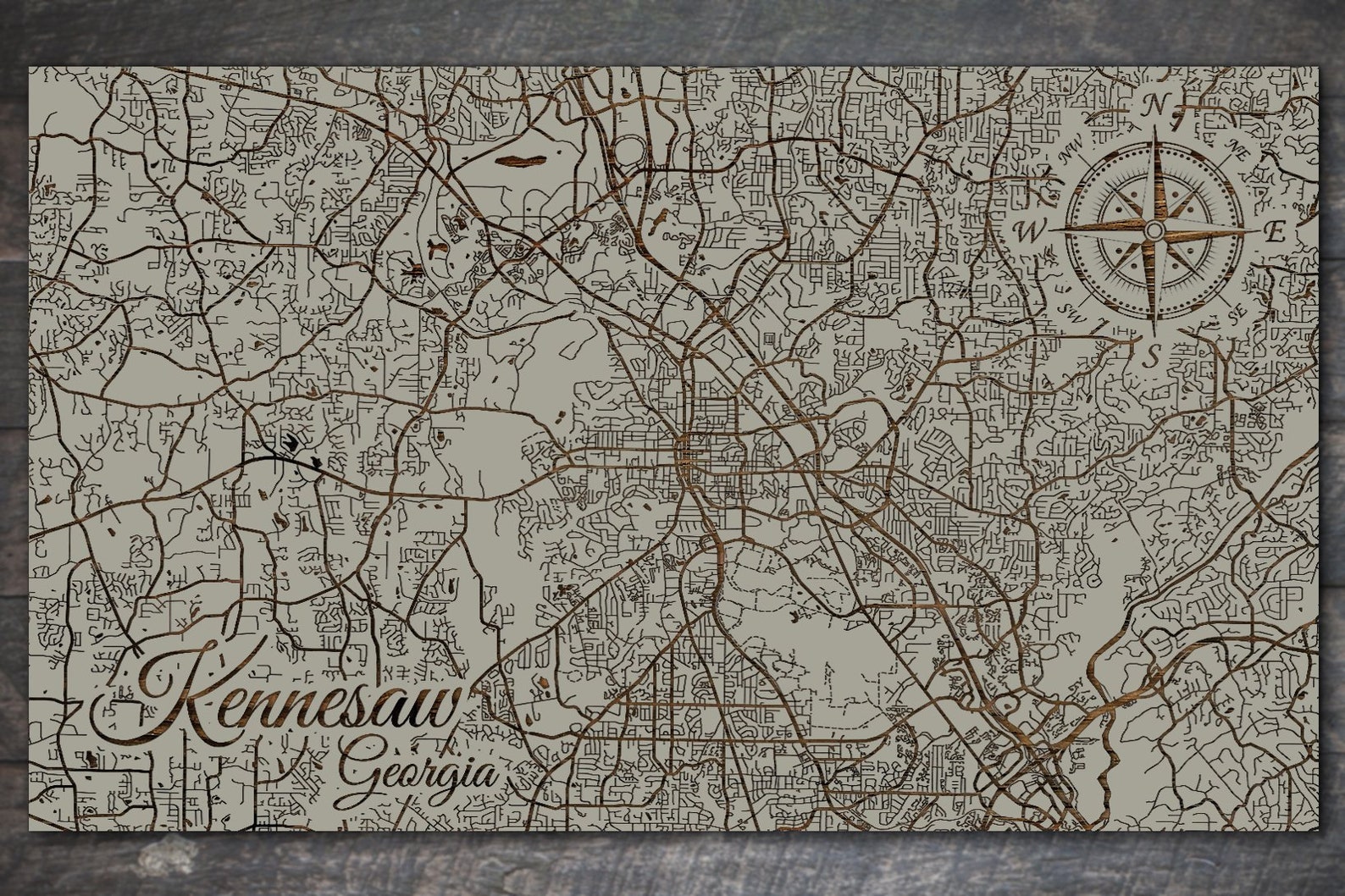 Kennesaw Street Map Wood Engraved Maps Wall Art Etsy