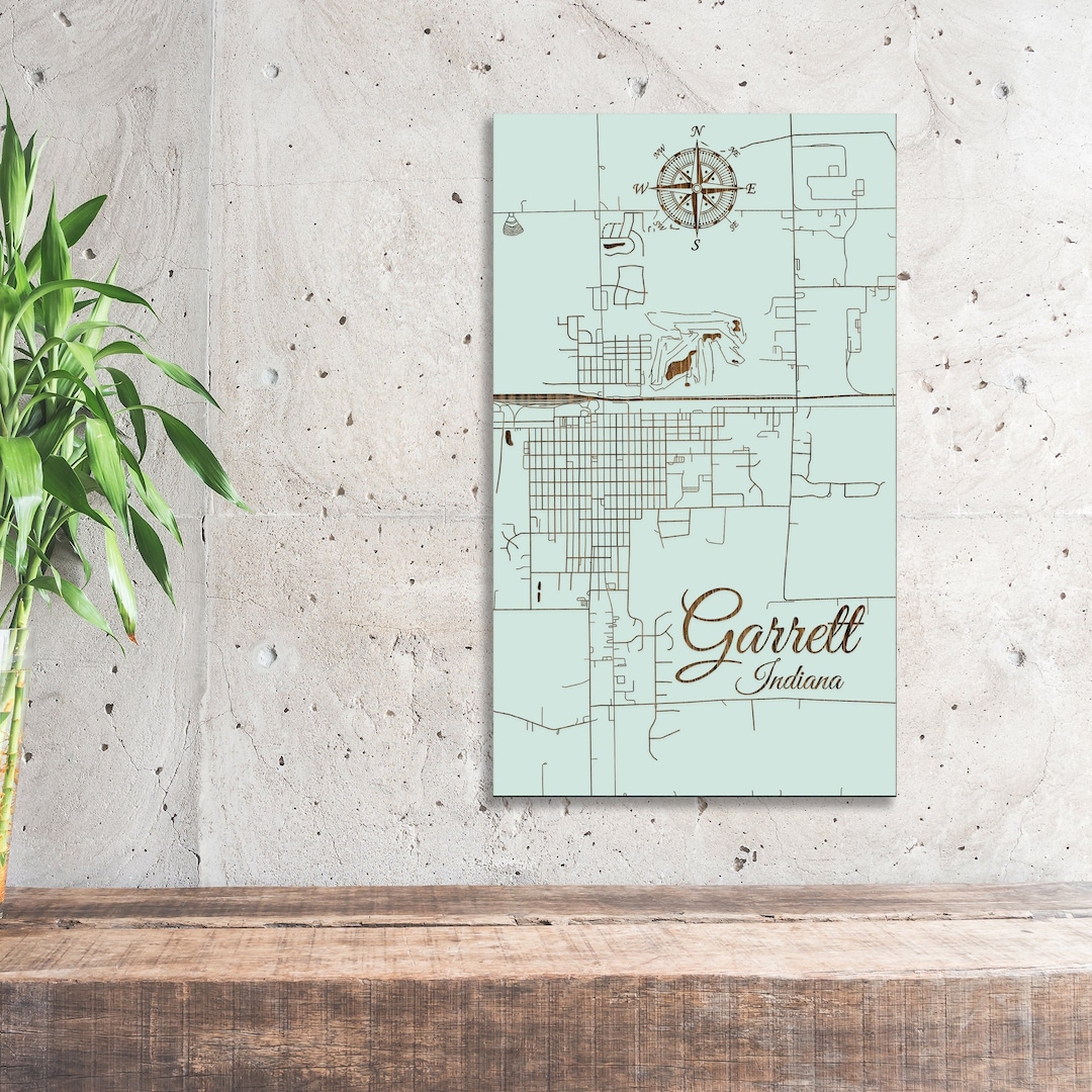 Garrett, Indiana Wood Engraved Street Map Art - Etsy