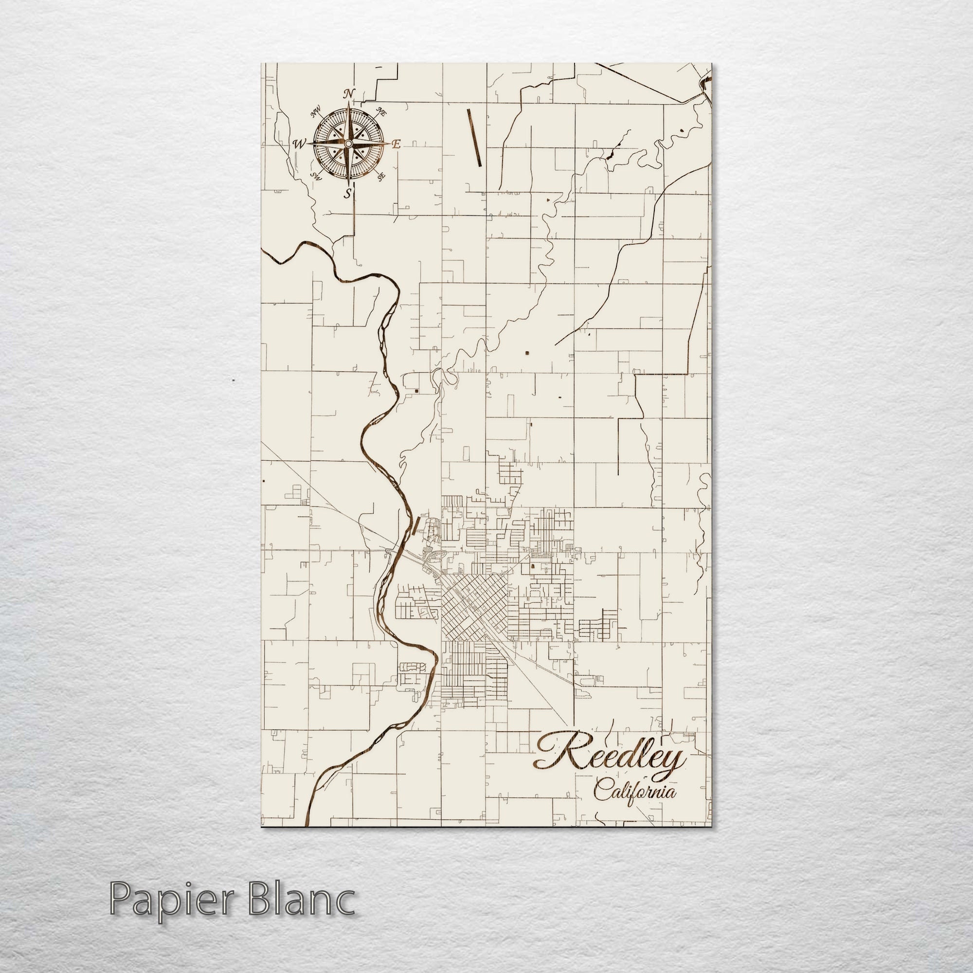 California Reedley Street Map Wood Engraved Maps Wall pic