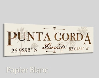 Florida: Punta Gorda Wooden Sign, Coastal Home Décor, Florida Beach House Wood Engraved Sign, Wood Wall Decor | Coastal Florida Wall Art