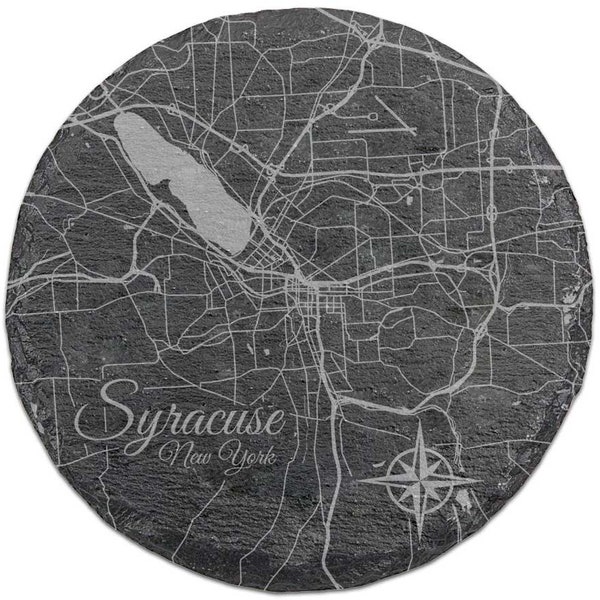 Syracuse, New York Round Slate Coaster | Coaster Set | Drink Coaster | Housewarming Gift | Home Decor | Slate Coaster of Syracuse, NY