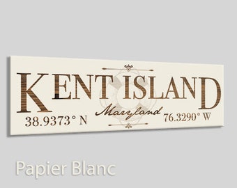 Maryland: Kent Island Stick (12in x 3.75in); Wood Engraved, Wall Art| Wood Wall Decor | Decorative City Plaque | Engraved Wood Plaque