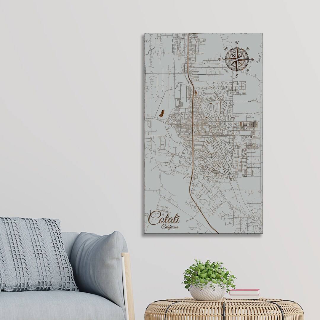 California Cotati Street Map Wood Engraved Maps Wall Art Etsy