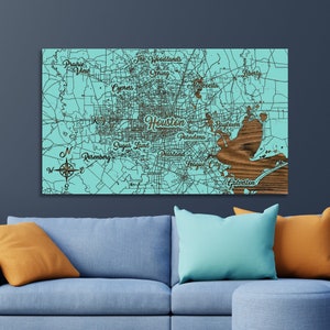 Houston, Texas Whimsical Map | Wood Wall Decor | Home Decor | Wood Wall Map | City Street Map | Wood Engraved Map of Houston, TX