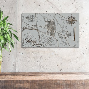Sturgis, Kentucky Wood Engraved Map Art: City Street Map