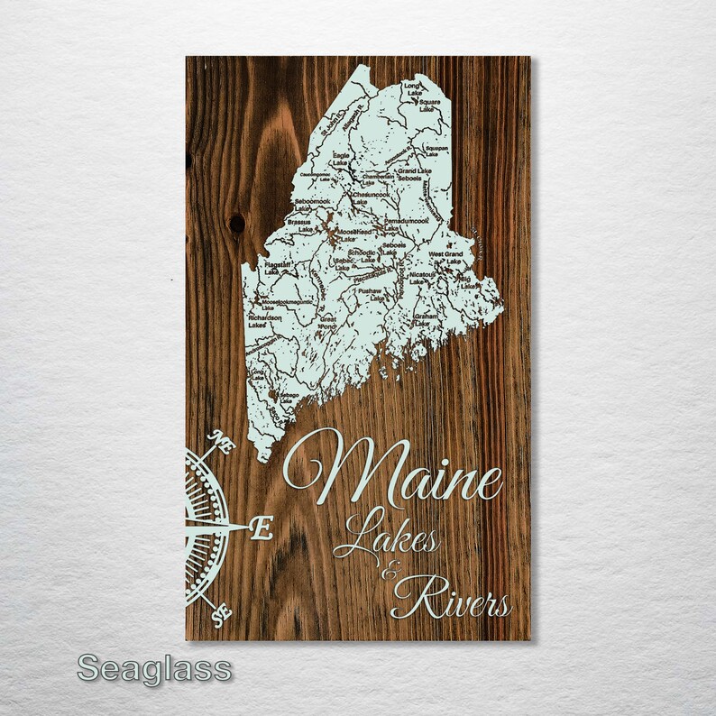 Maine Lakes /& Rivers; Wood Wall Art Groomsmen Gift Wood Burning Art Rustic Home Decor Bridesmaid Gift Wedding Gift