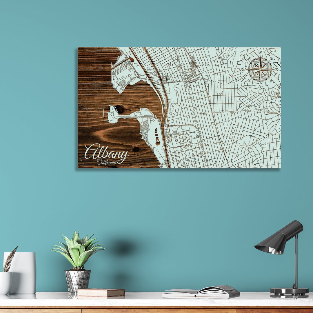 Albany, California Street Map Wood Wall Art Wood Wall Map Wood Engraved Map of Albany, CA Map