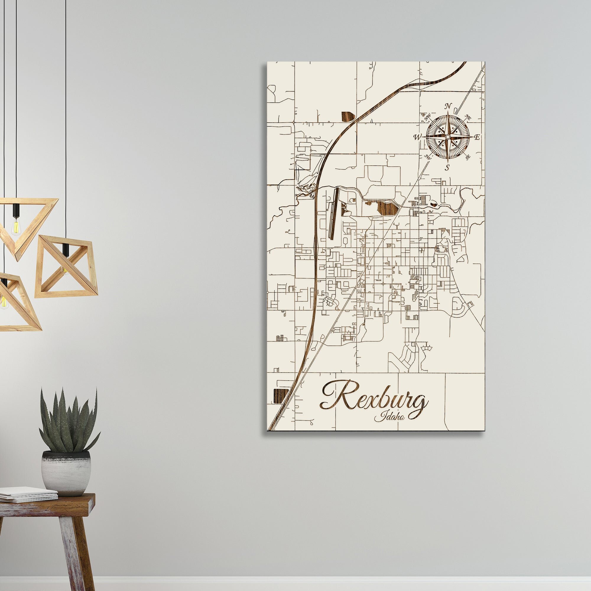 Rexburg Idaho Street Map: Wood Engraved Wall Art