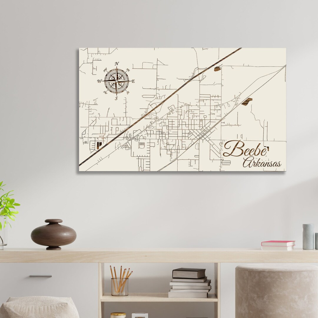 Arkansas: Beebe Street Map; Wood Engraved Maps, Wall Art| Wood Wall ...