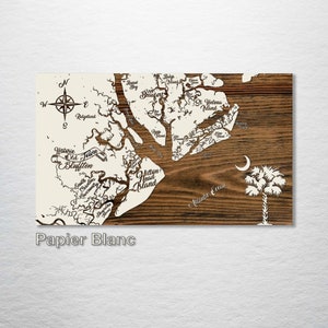 Beaufort County, South Carolina Whimsical Map | Wood Wall Art | Wood Wall Map | Wood Engraved Map of Beaufort County, SC | Map Art |