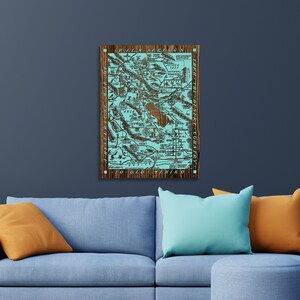 California: Palm Springs Hysterical Map; Wood Engraved Maps, Wall Art| Wood Wall Decor