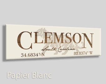South Carolina: Clemson Stick (12in x 3.75in); Wood Engraved, Wall Art| Wood Wall Decor | Decorative City Plaque | Engraved Wood Plaque