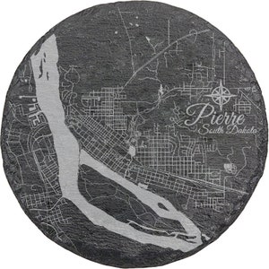 Pierre, South Dakota Round Slate Coaster | Coaster Set | Home Decor | Housewarming Gift| Slate Coaster of Pierre, SD
