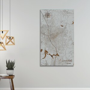 Escondido, California Street Map | Wood Wall Art | Wood Wall Map | Wood Engraved Map of Escondido, CA | Map Artwork | City Street Map