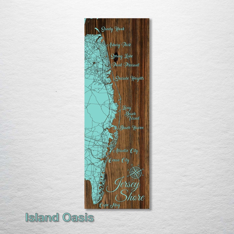 Jersey Shore, New Jersey Whimsical Map Wood Wall Decor Wood Wall Map City Street Map Home Decor Wood Engraved Map of Jersey Shore, NJ Island Oasis