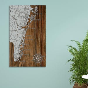 Atlantic City, NJ to Cape May, NJ Engraved Wood Wall Map