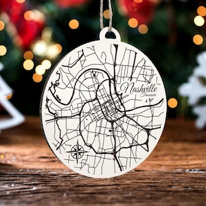 Nashville, Tennessee Weihnachtsornamente | Gravierte Holz Landkarte Ornament | Handmade Urlaub & Wohndekor | Weihnachtsschmuck