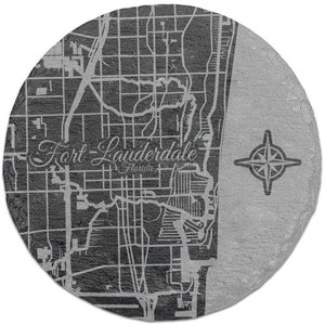 Fort Lauderdale, Florida Round Slate Coaster | Coaster Set | Housewarming Gift | Home Decor | Slate Coaster of Fort Lauderdale, FL