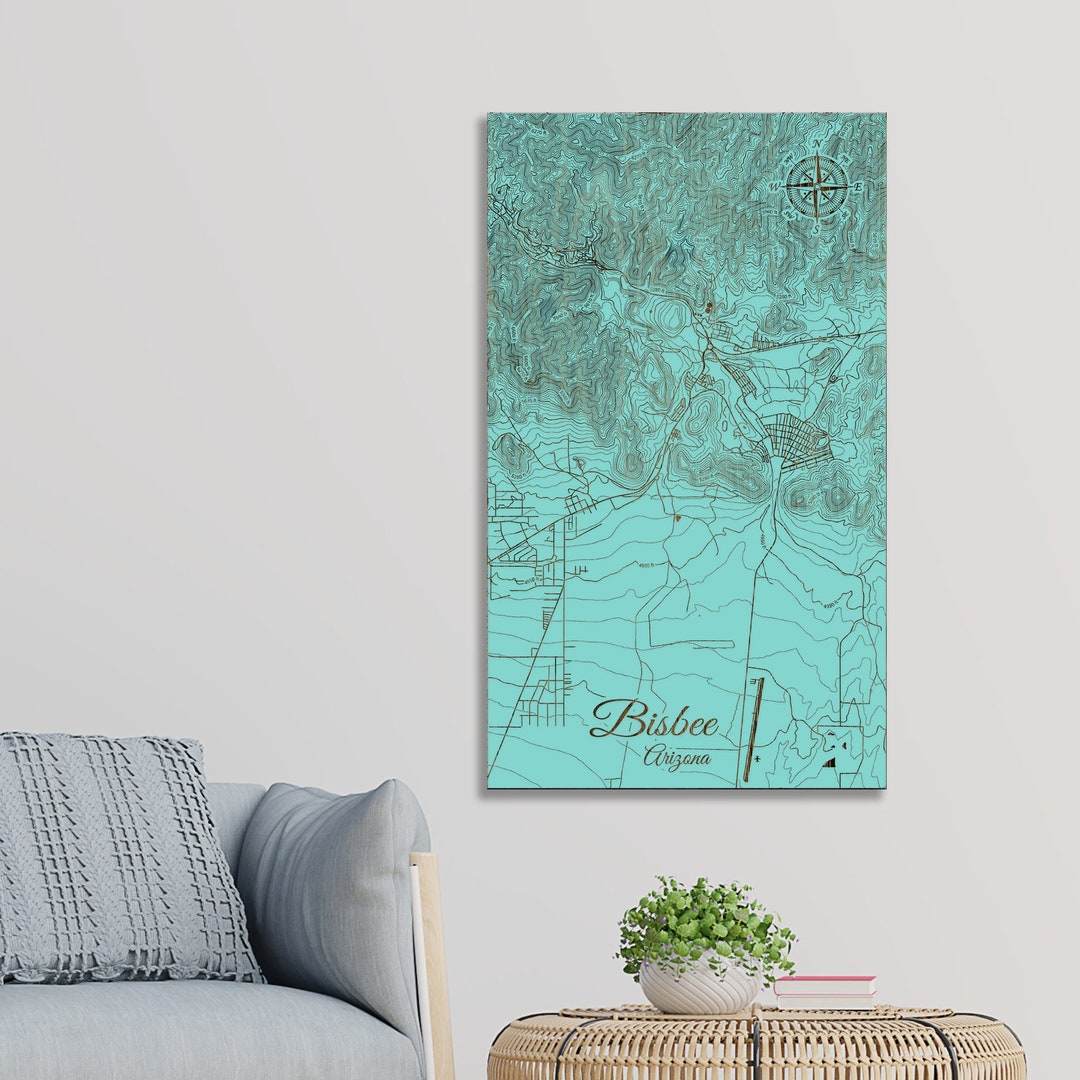 Bisbee Arizona Wood Engraved Street Map: Historical Town Wall Art