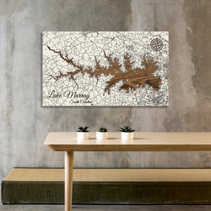 Lake Murray, South Carolina Street Map | Wood Wall Decor | Wood Wall Map | Wood Engraved Map of Lake Murray, SC | City Street Map
