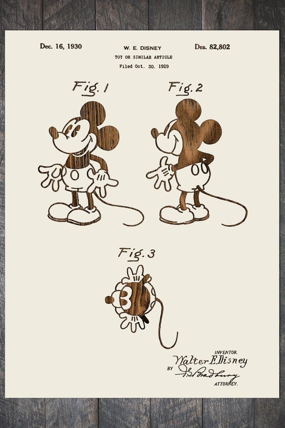 アンティークWALT DISNEY'S MICKEY MOUSE 木彫りポスター Mickey Mouse Wood Patent | Mickey Mouse | Vintage Mickey