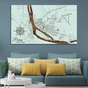 South Dakota: Pierre Street Map| Wood Wall Decor