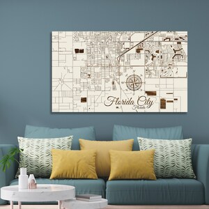 Florida City, Florida Street Map | Wood Engraved Maps | Wall Art| Wood Wall Decor | City Street Map| Wood Engraved Map of  Florida City, FL