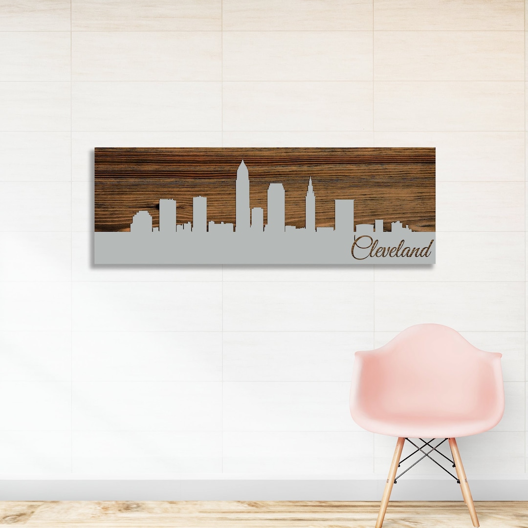 Cleveland, Ohio Panoramic Skyline Wood Engraved Panoramic Wood Art