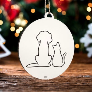 Dog & Cat Silhouette Ornament | Christmas Ornament | Wood Ornament | Engraved Wood Ornament | Ornament of