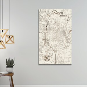 Arkansas: Rogers Street Map; Wood Engraved Maps, Wall Art| Wood Wall Decor