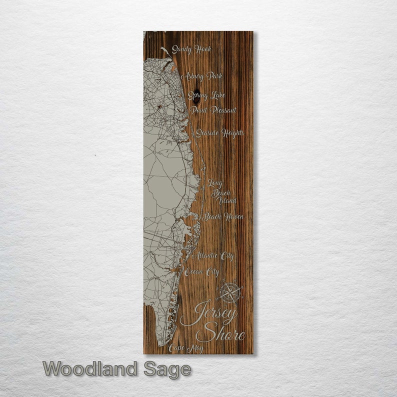 Jersey Shore, New Jersey Whimsical Map Wood Wall Decor Wood Wall Map City Street Map Home Decor Wood Engraved Map of Jersey Shore, NJ Woodland Sage