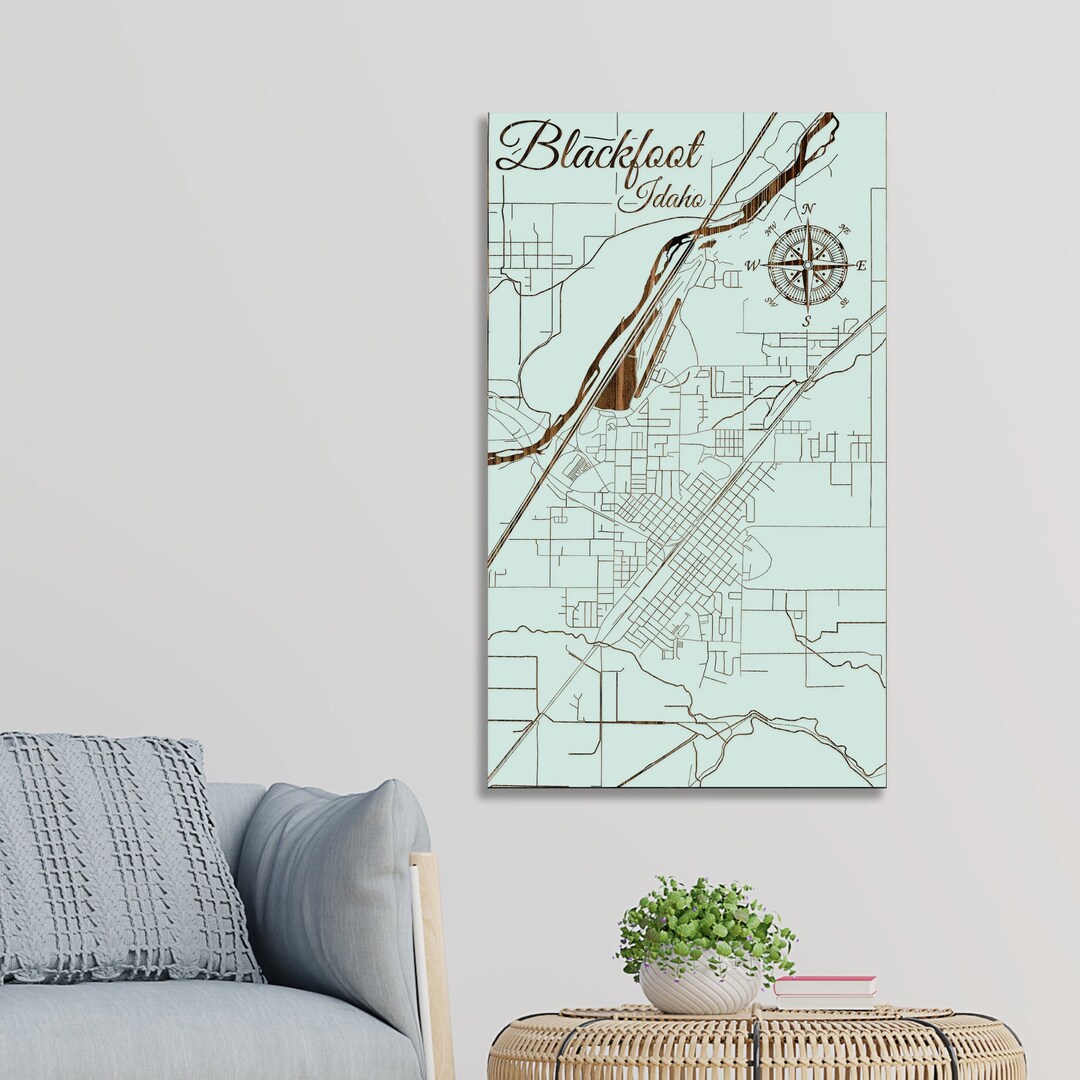 Idaho Blackfoot Street Map Wood Engraved Maps Wall Art Etsy