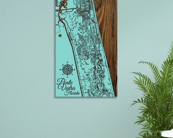 Ponte Vedra, Florida Street Map | Wood Engraved Maps | Wall Art| Wood Wall Decor | City Street Map| Wood Engraved Map of Ponte Vedra, FL